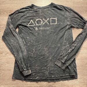 PlayStation Shirt Mens Large Gray Acid Wash Cotton Long Sleeve Graphic Gamer Tee